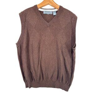 Oscar de la Renta Mens Sweater Vest Sz L Brown Cotton Academia Preppy Designer